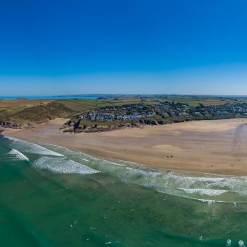 Aerial view of Polzeath Beach, North Cornwall