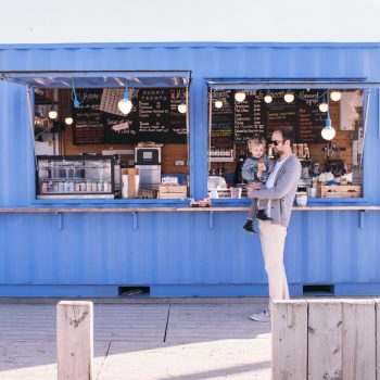 Father and son at the Beach Box in Polzeath