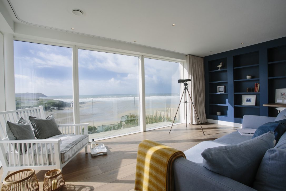 Sea view from the reading room at Carn Mar, a self-catering holiday home in New Polzeath, North Cornwall