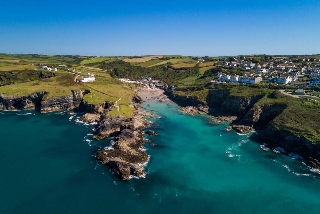 An aerial view of Port Gaverne, located next to Port Isaac in North Cornwall